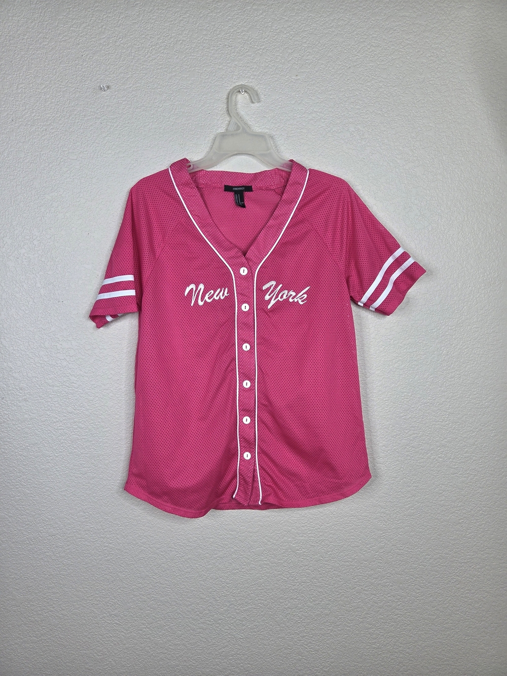 Forever 21 Hot Pink 'New York' Baseball Jersey Top